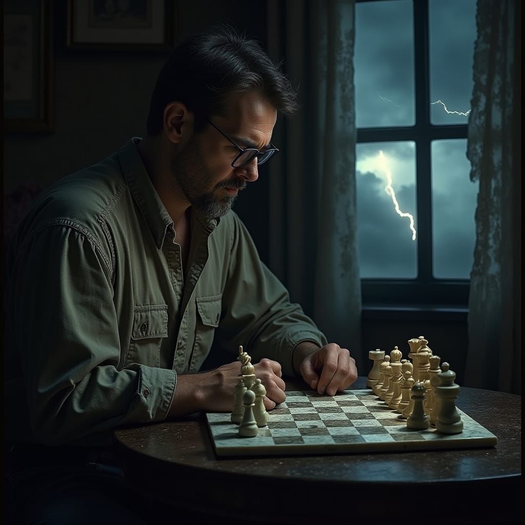 Chess Master in Stormy Night, Dark Fantasy Art