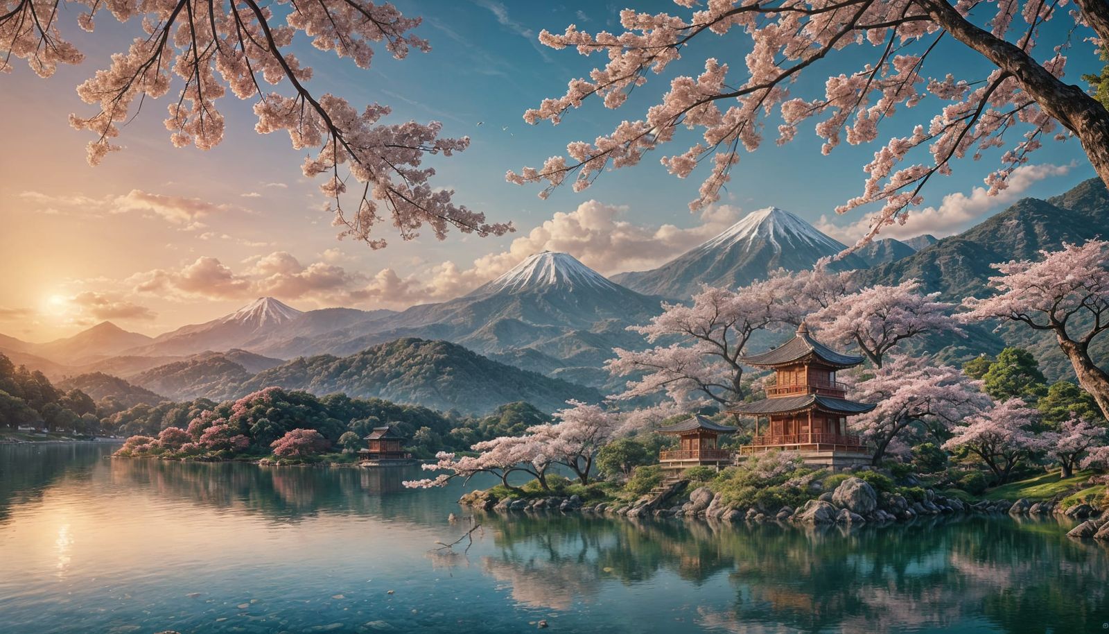 Sakura Tree by Lake: Detailed Matte Painting