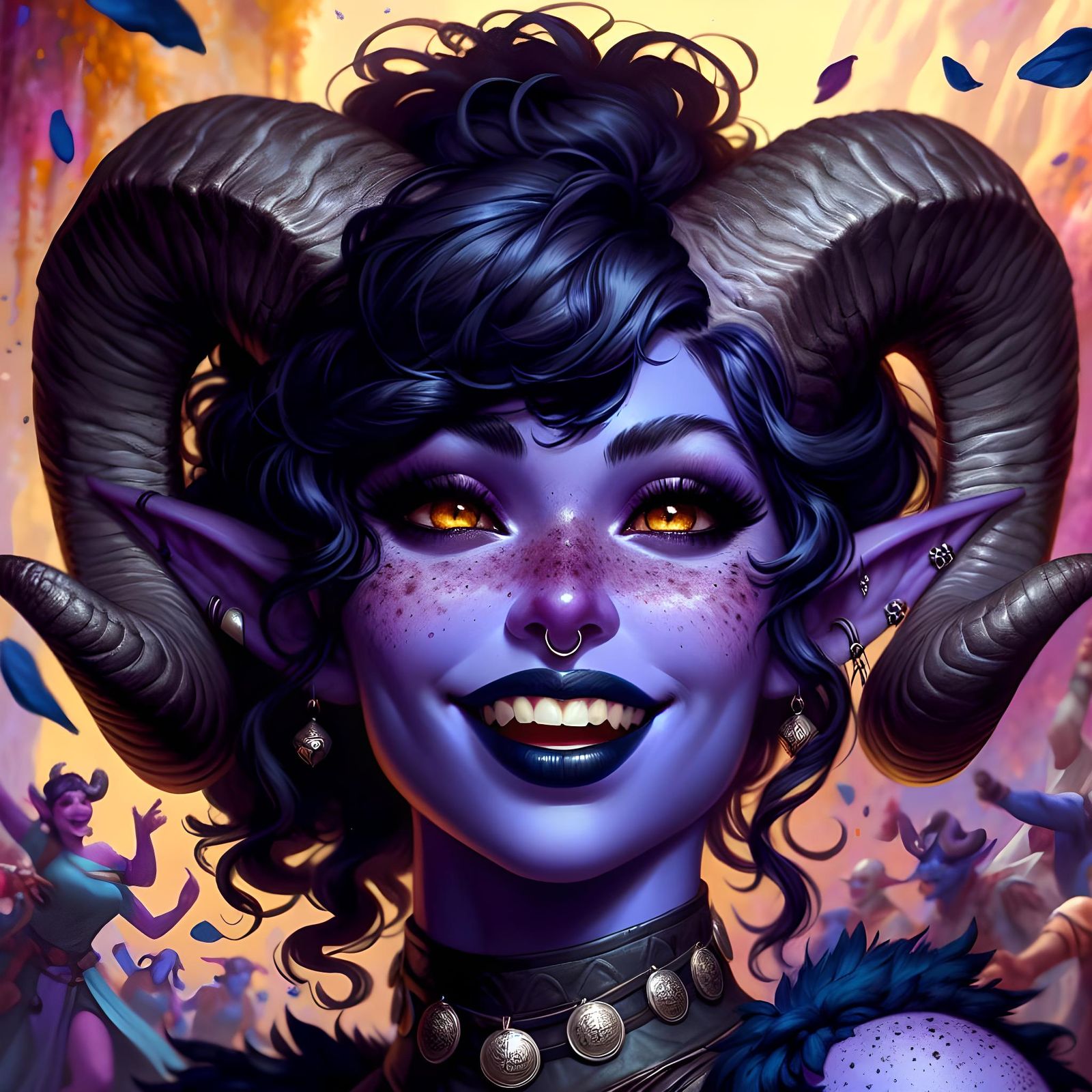 Joyful Tiefling Woman in Fantasy Celebration