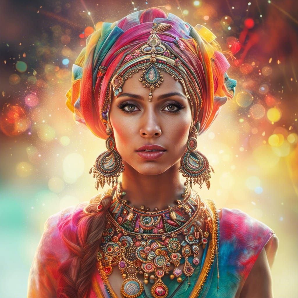 Woman's Colorful Holi Festival Celebration