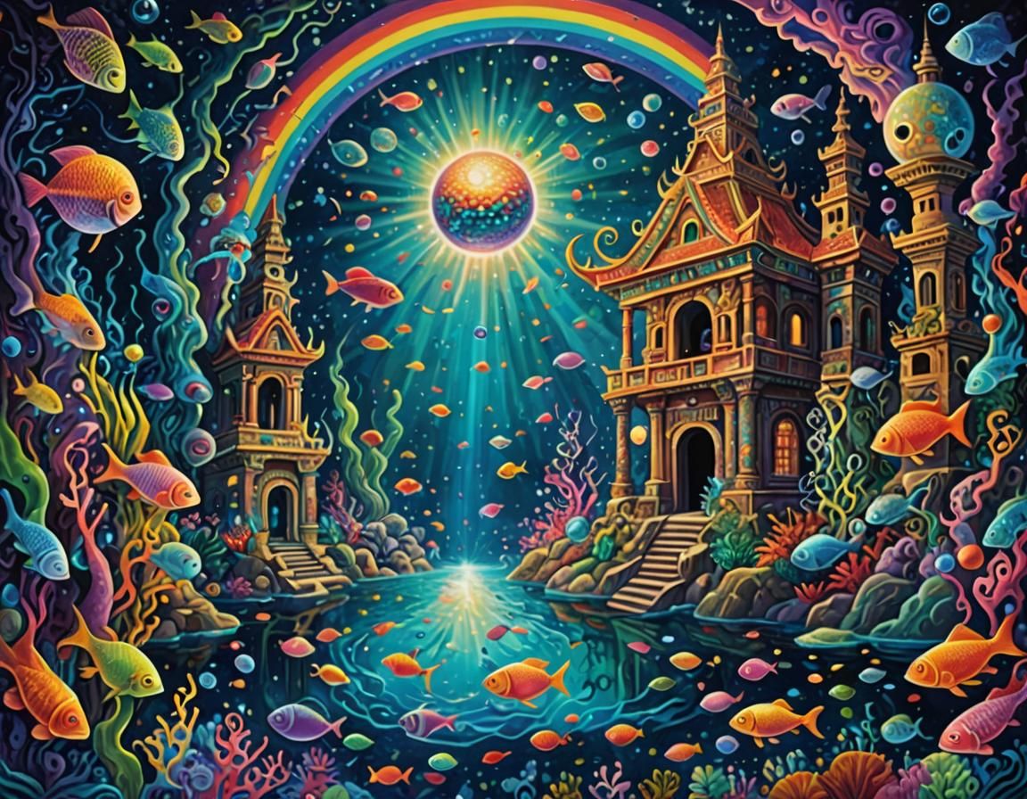 Mystical Underwater Temple in Surrealist Astral Style