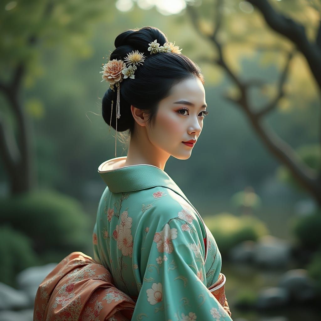 Edo Period Goddess of Gardening in a Japanese Garden