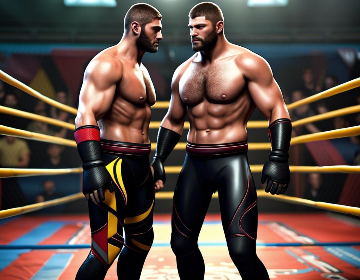 Muscular Wrestlers in Black Wetsuits Armbar Submission