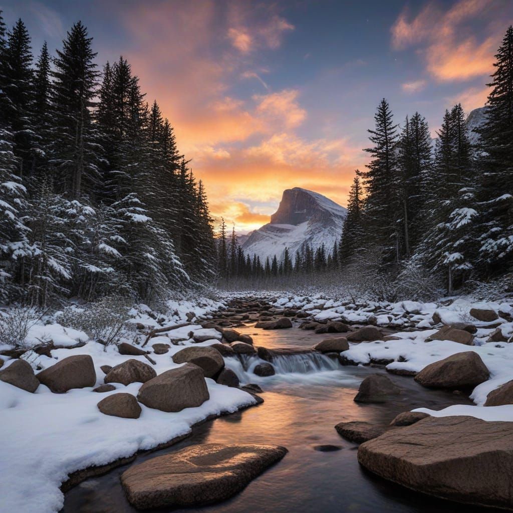 Spectacle Bridge Over Lush Waterfall at Sunset