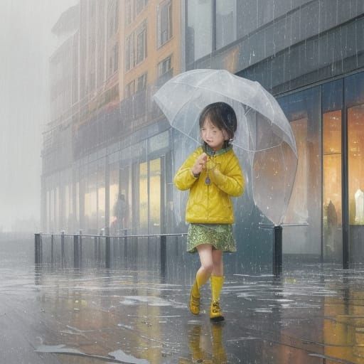 Child Splashing in Puddle as Watercolor Painting
