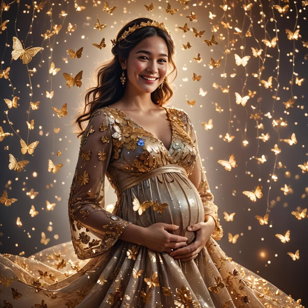 Pregnant Woman in Flowery Dress Portrait