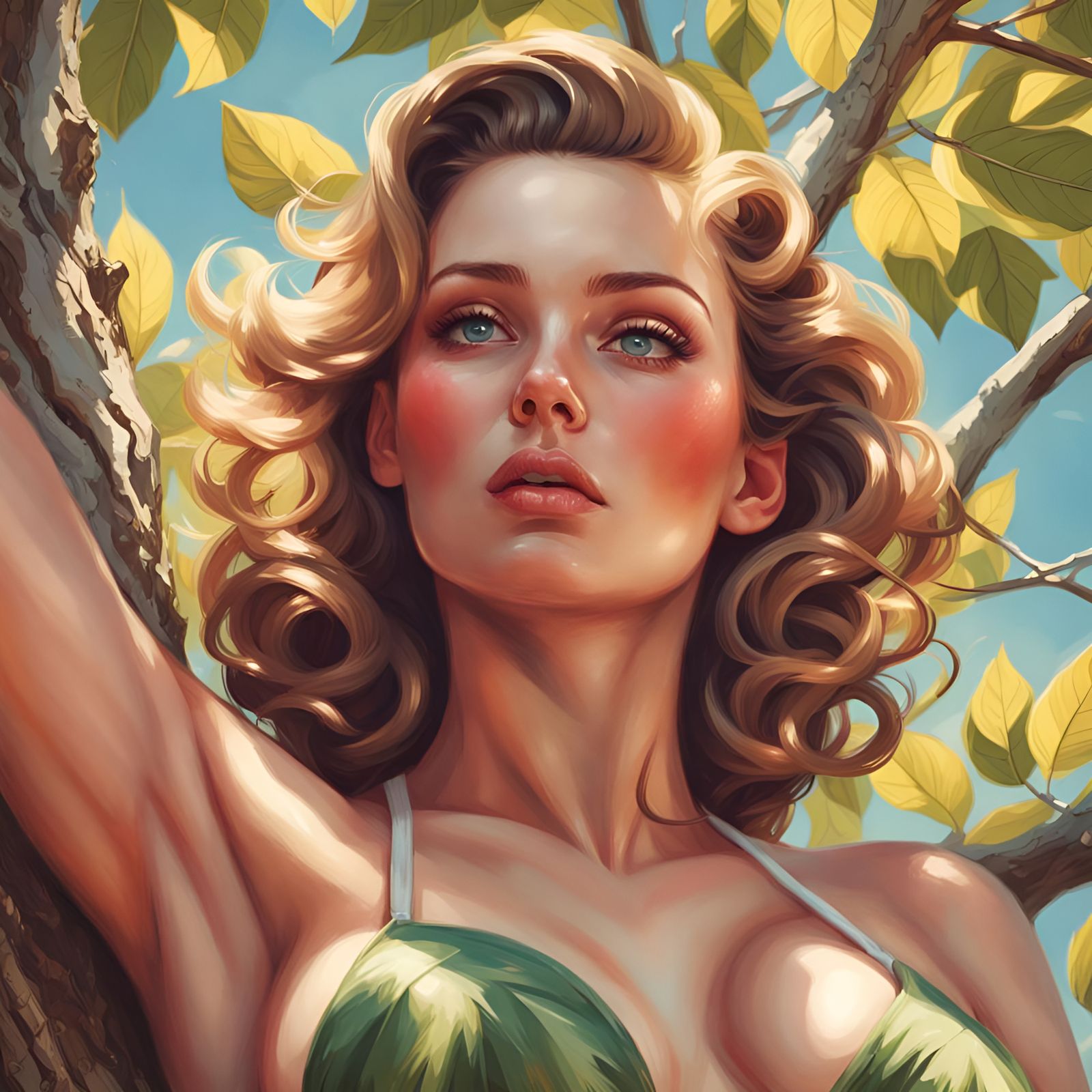 Glamorous Tree Woman Portrait in Pin-Up Style