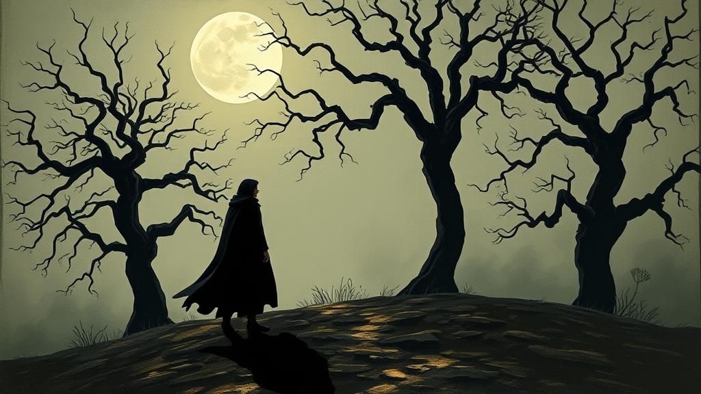 Surreal Moonlit Landscape with Dancing Shadows