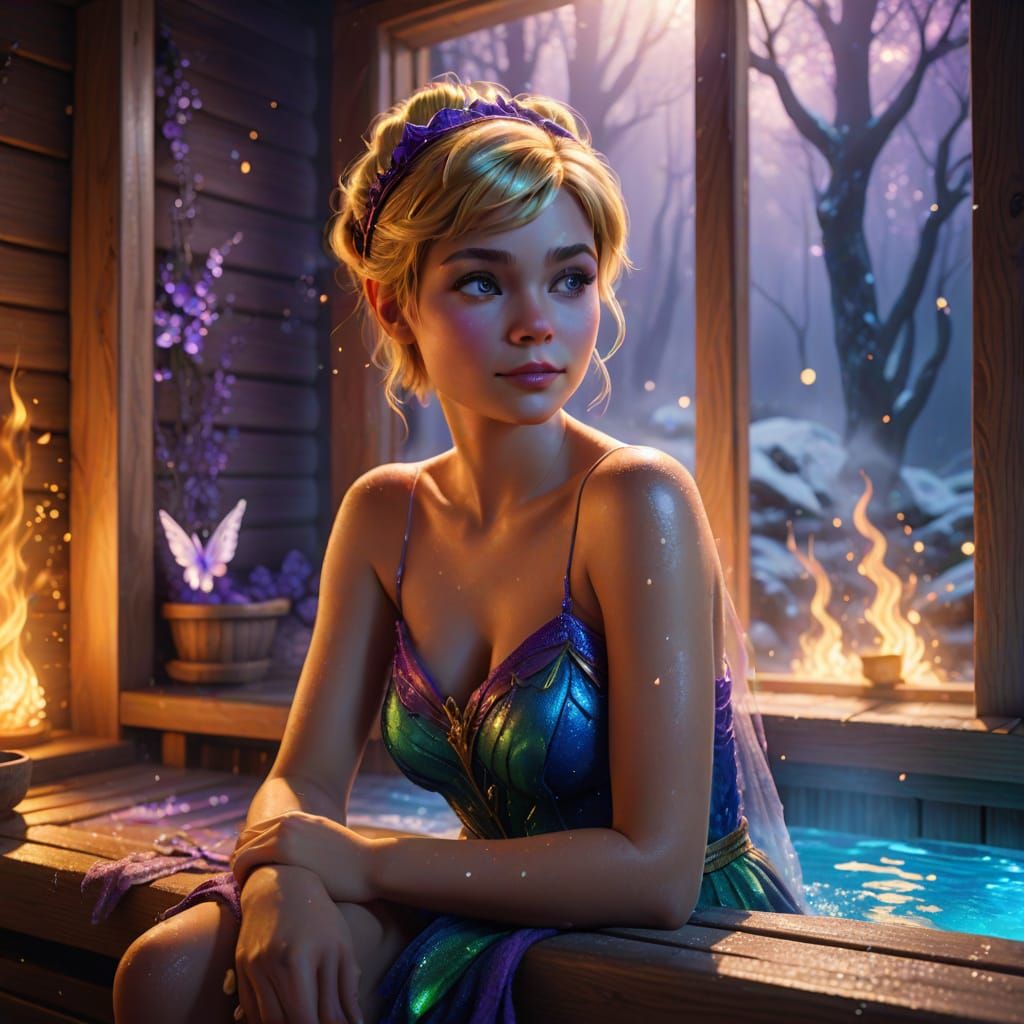 Tinkerbell in Misty Sauna: Fantasy Concept Art