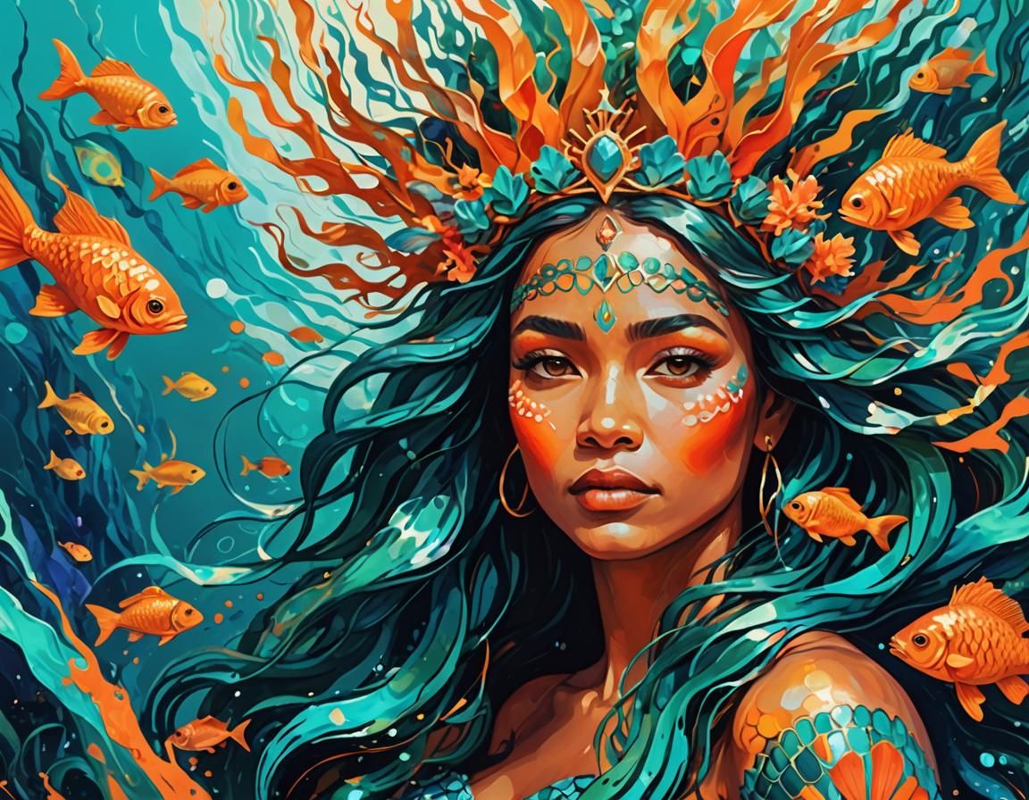 Tribal Mermaid Queen in Abstract Expressionism