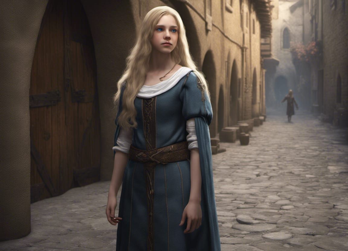 Medieval Girl Extends Hand, Fantasy Concept Art