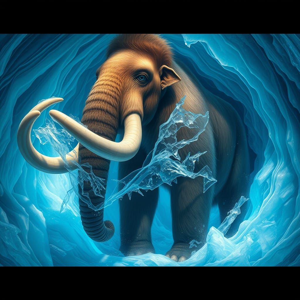 Majestic Mammoth Frozen in Glacier Crystal