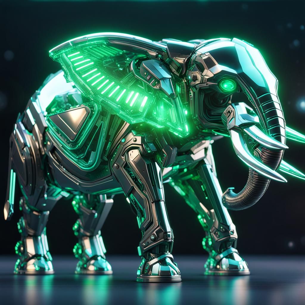 Futuristic Crystal Elephant with Bioluminescent Glow