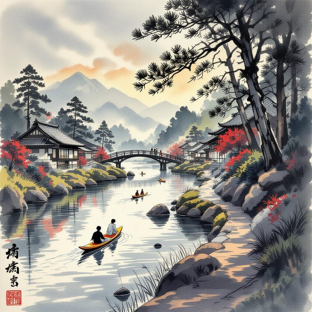 Nature Road: Japanese Ink and Oil Sketch