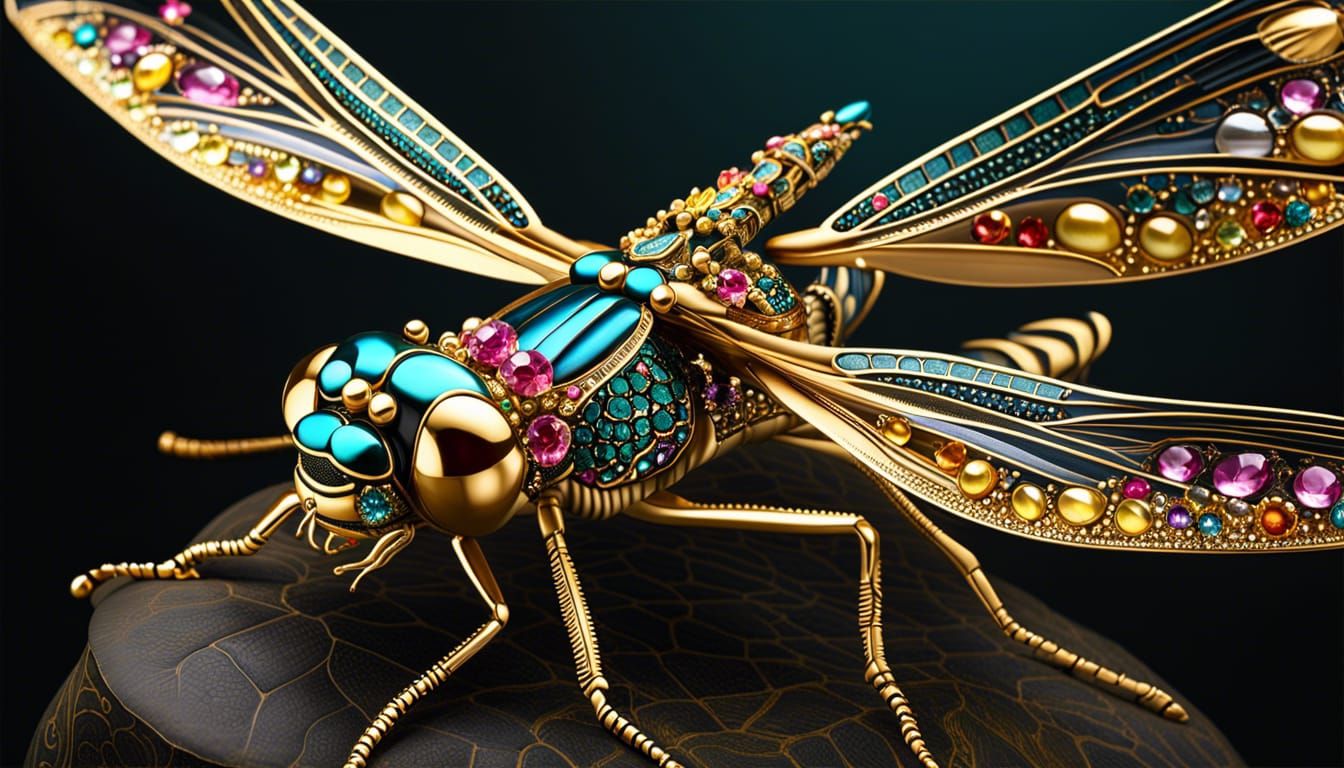 Jeweled Dragonfly Monster: Ultra-Detailed Digital Art