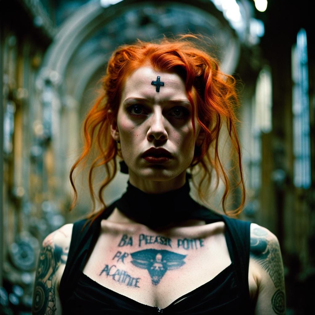 Sleazy Goth Aphrodite Portrait in Abandoned Arcade