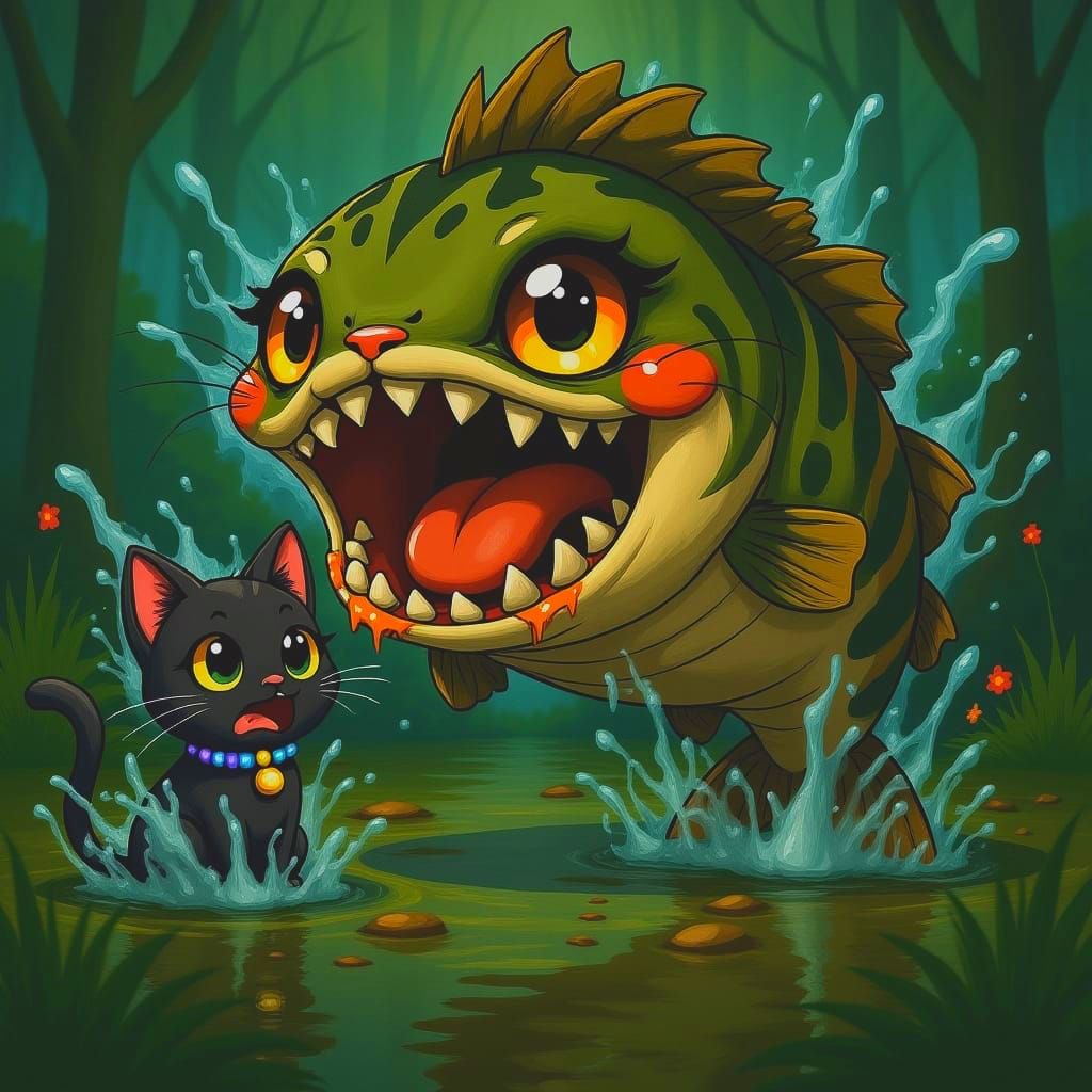 Chibi Catfish Ready to Eat Black Cat