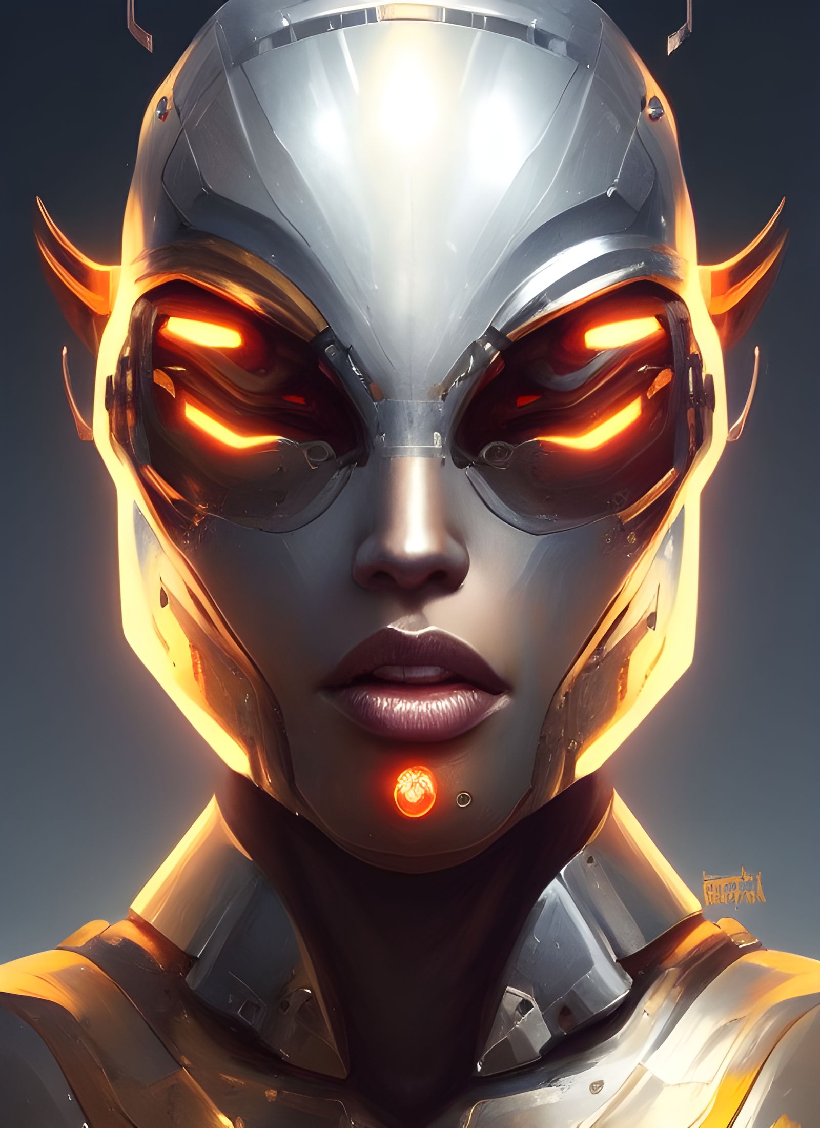 Detailed Cyborg Warrior Portrait in Digital Art Style