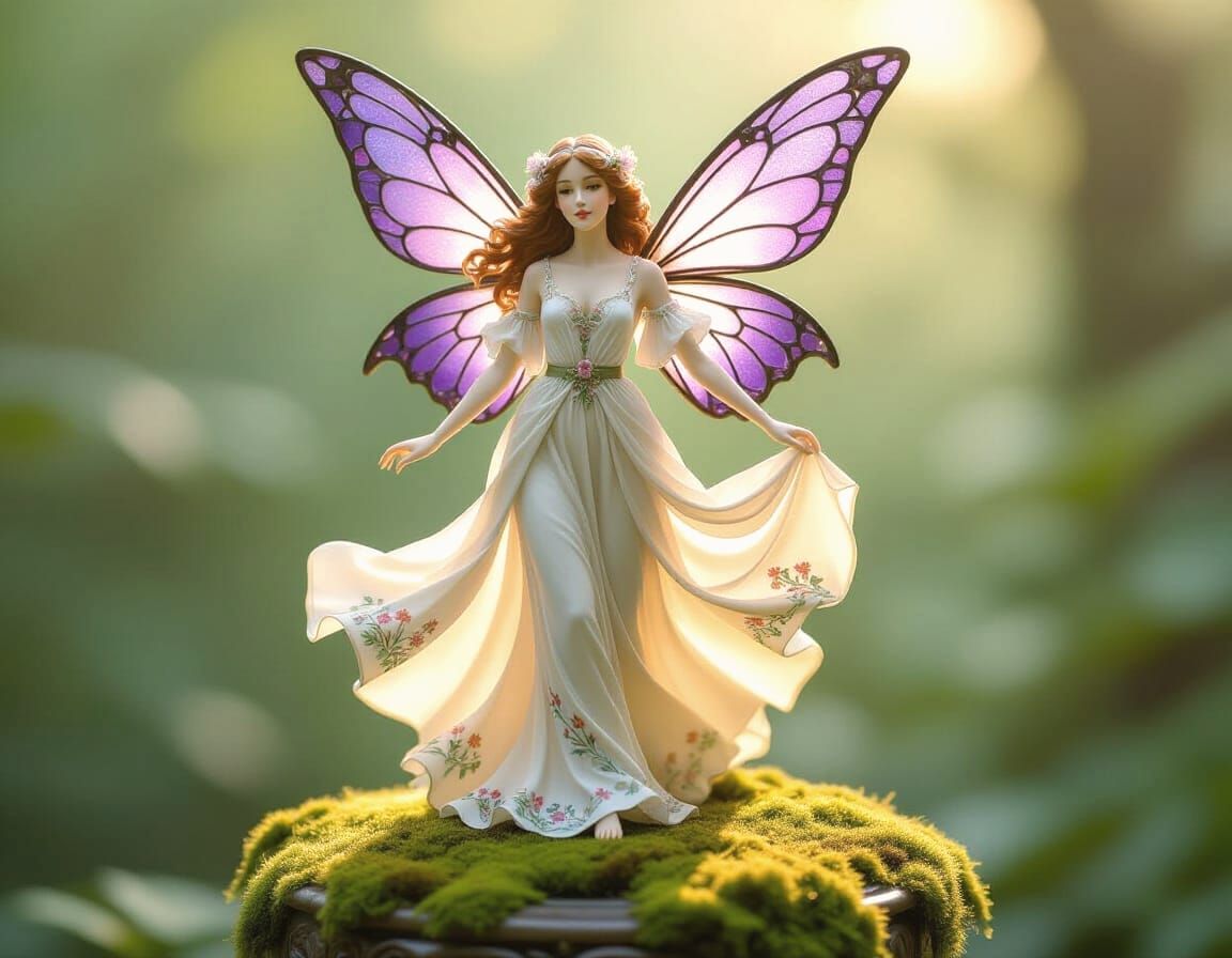 Porcelain Fairy Figurine Dancing in Art Nouveau Style