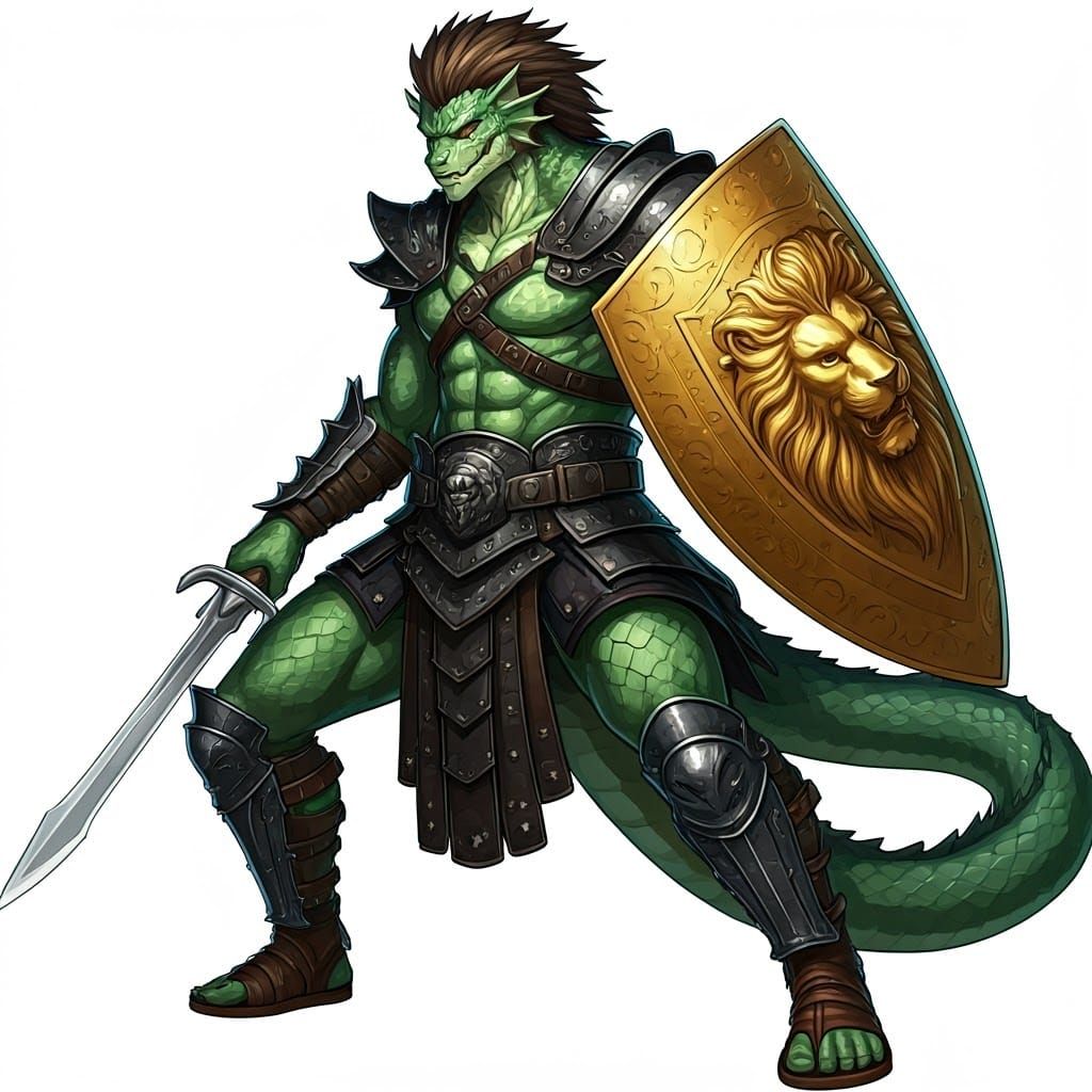 Dynamic Naga Warrior in Anime Style Action Pose