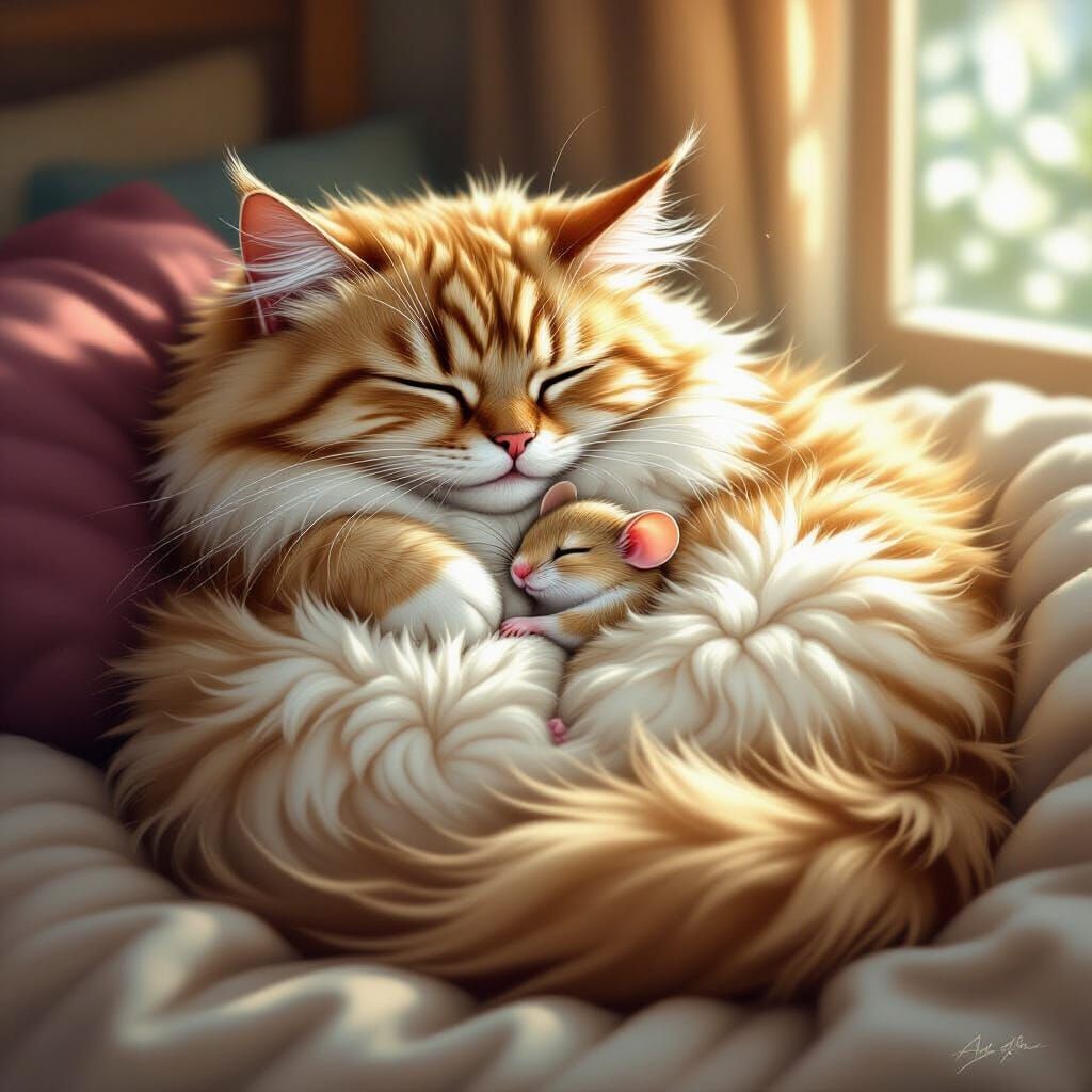 Cat Nap: Unlikely Friends in Hyper-Realistic Detail