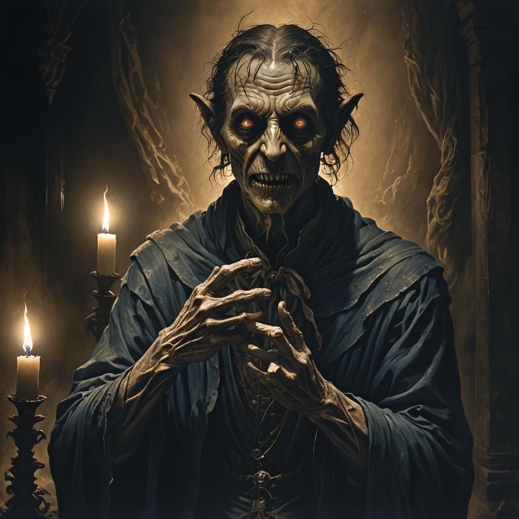 Grotesque Creature Emerging from Shadows in Dark Surrealism