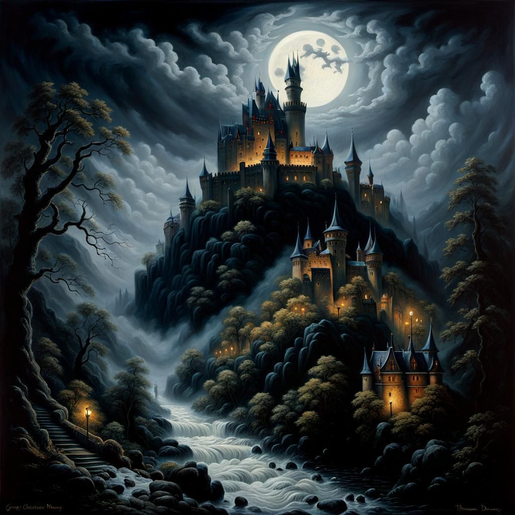 Dracula's Castle: Ethereal Fantasy Oil Painting