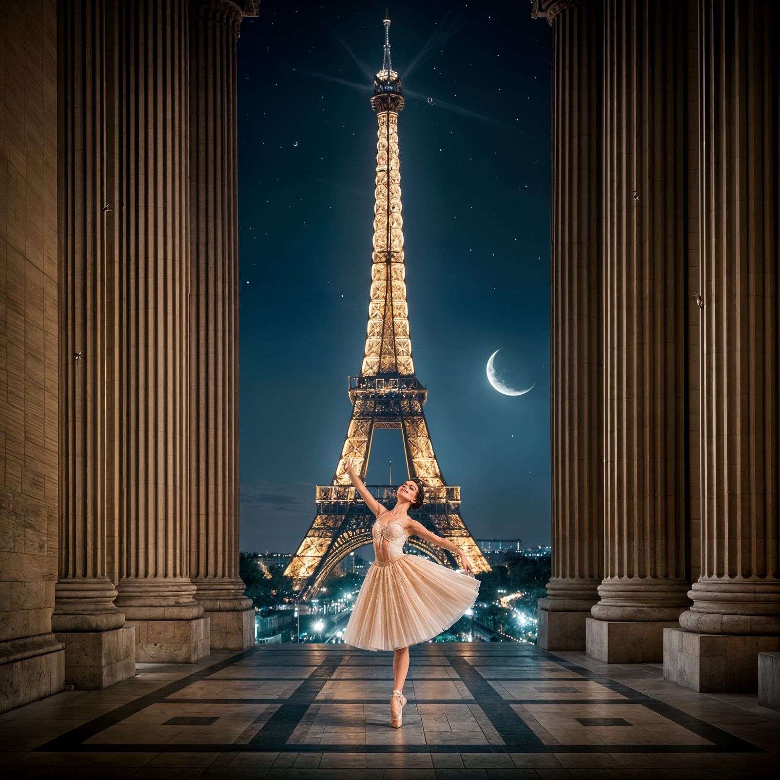 Elegant Ballerina Dances Under the Eiffel Tower in Paris