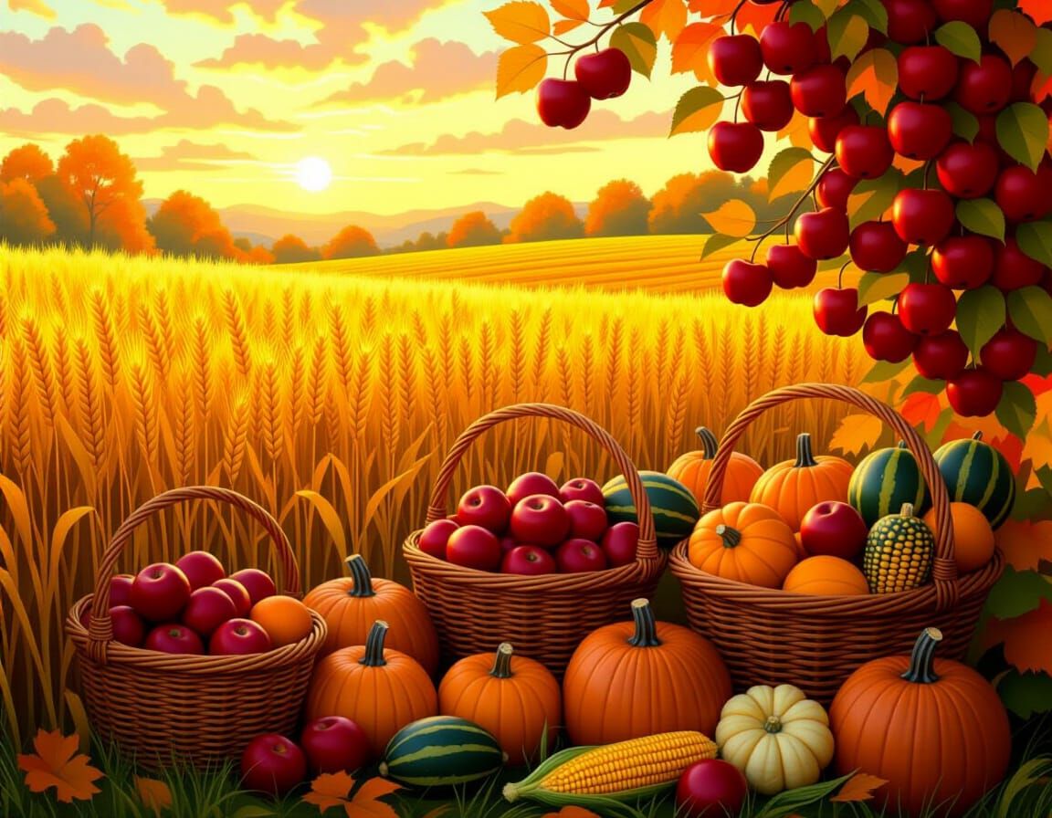 Golden Autumn Harvest Scene in Painterly Style