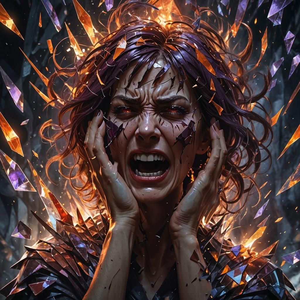 Distressed Woman with Shattering Glass Headache