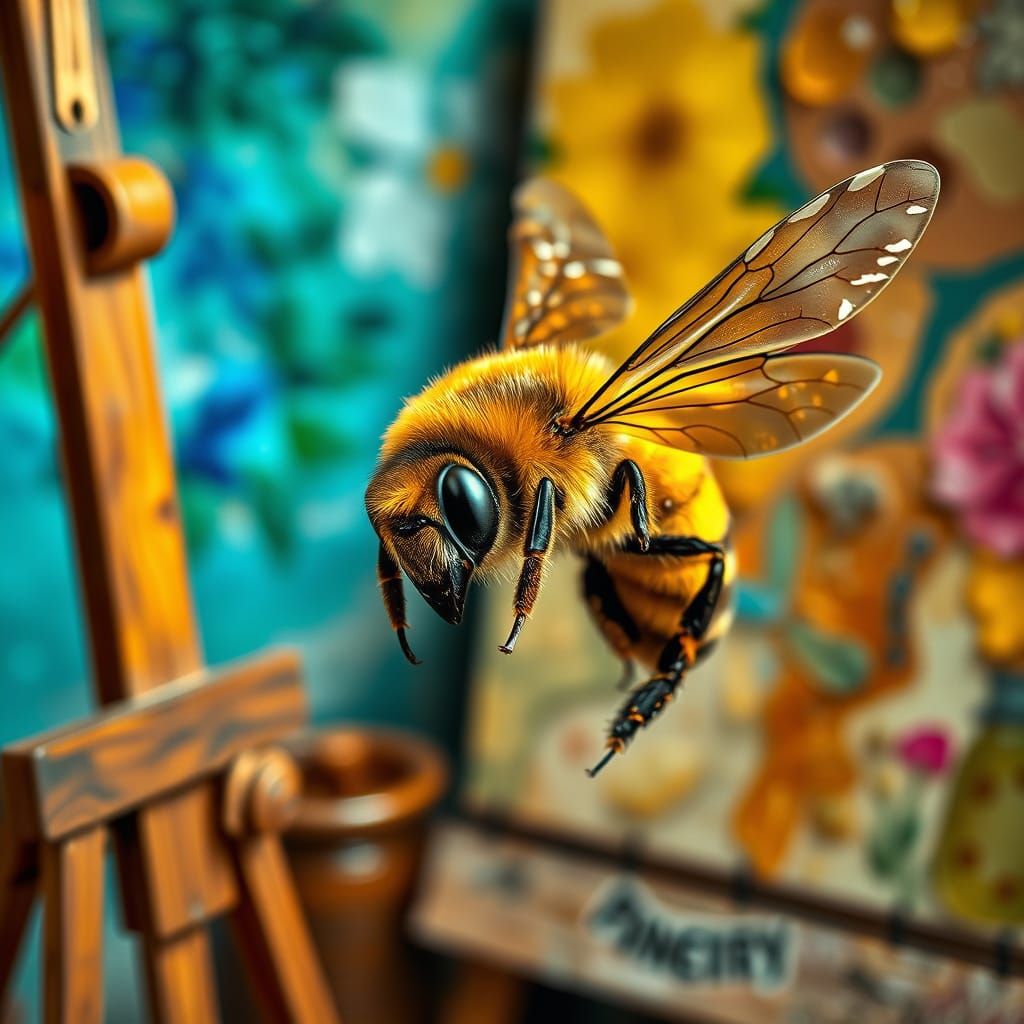 A Masterful Portrait of a Creative Bee in a Vibrant Studio