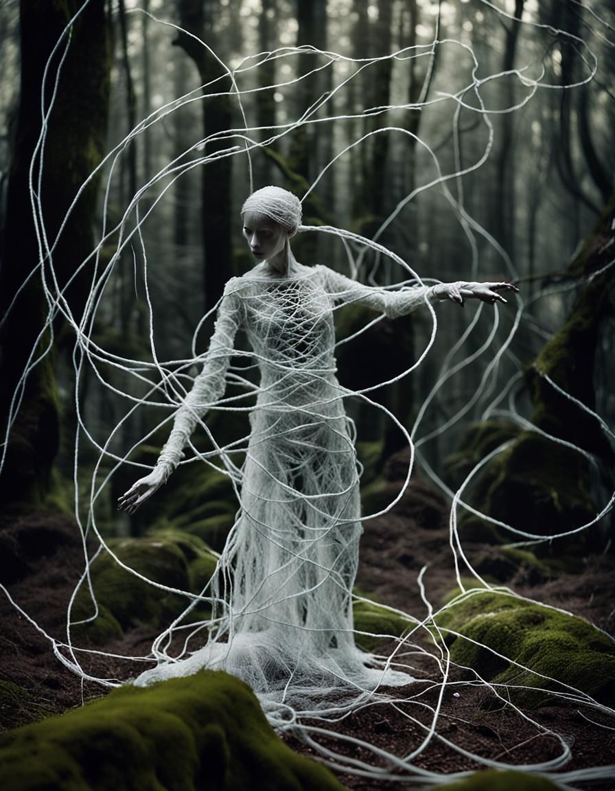 Ethereal Wire Dancer Installation in Forest