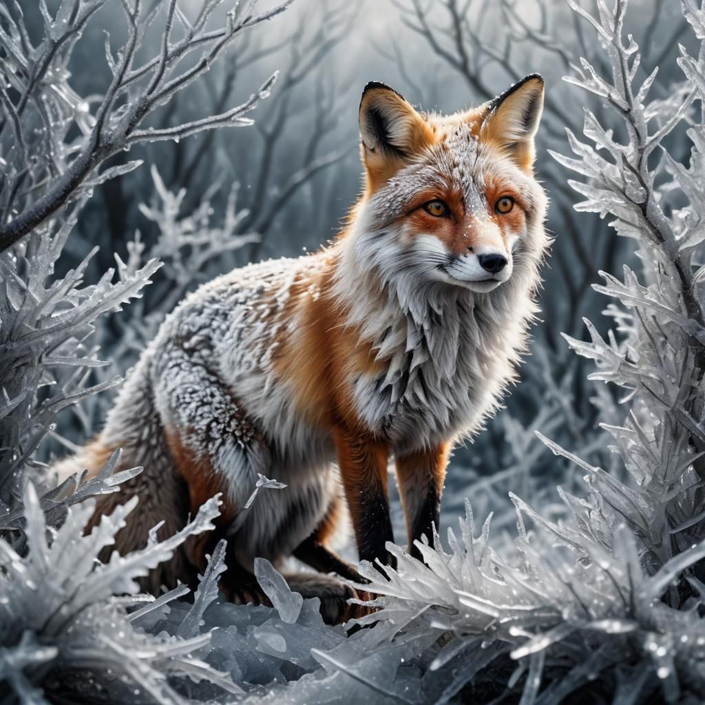 Hyperrealistic 3D White Fox with Ice Crystals