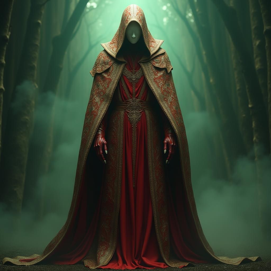 Vampiric Figure in Crimson and Gold Robes