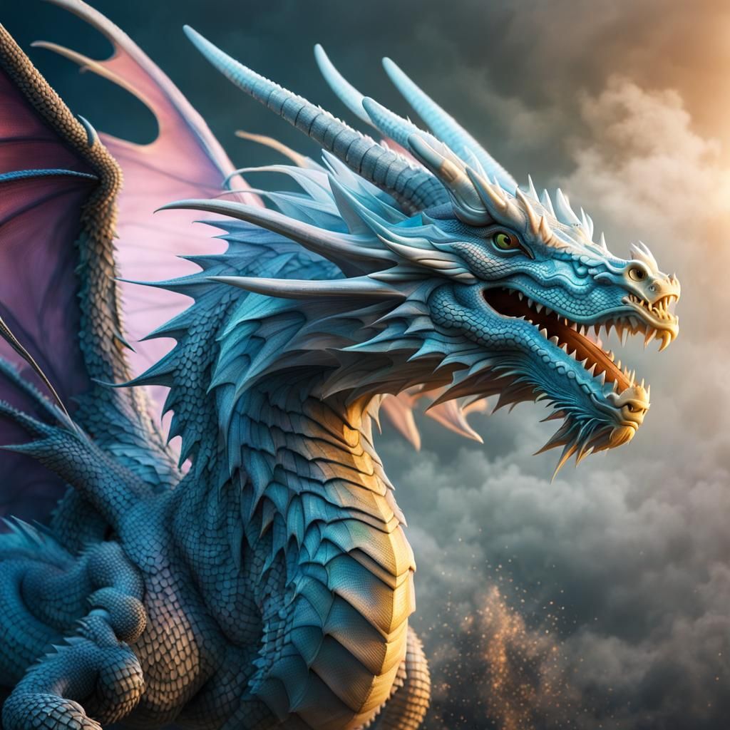 Dust Dragon in Flight with Pastel Colors