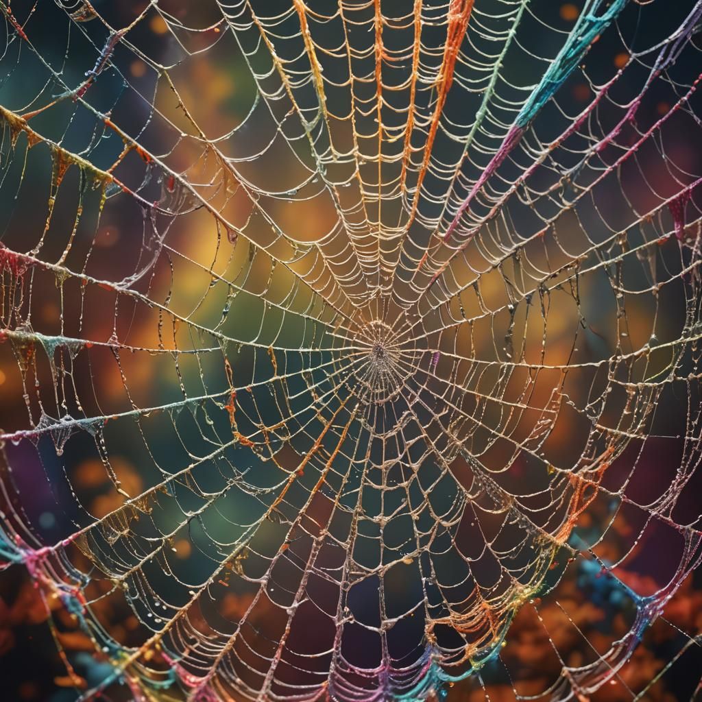 Colorful Wool Spiderweb in Hyperrealistic Splash Art