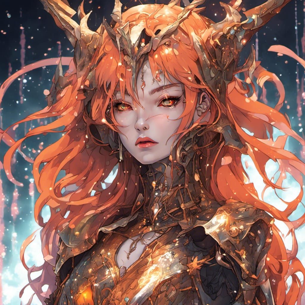 Neon-Haired Woman on Throne in Anime Style