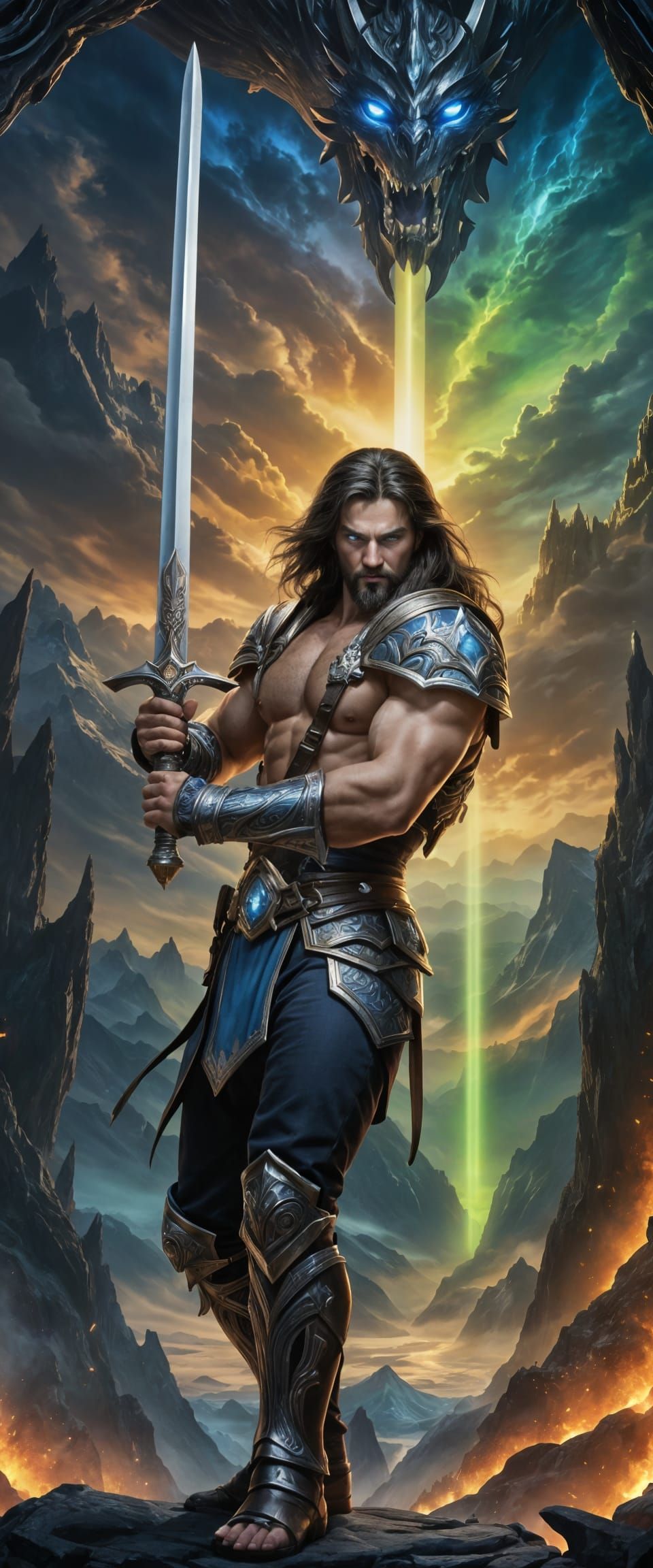 Athletic King with Sword in Fantasy Armor