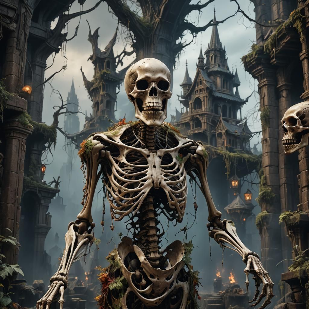 Hyperrealistic Skeletal Ghost Portrait in Detailed Matte Pai...