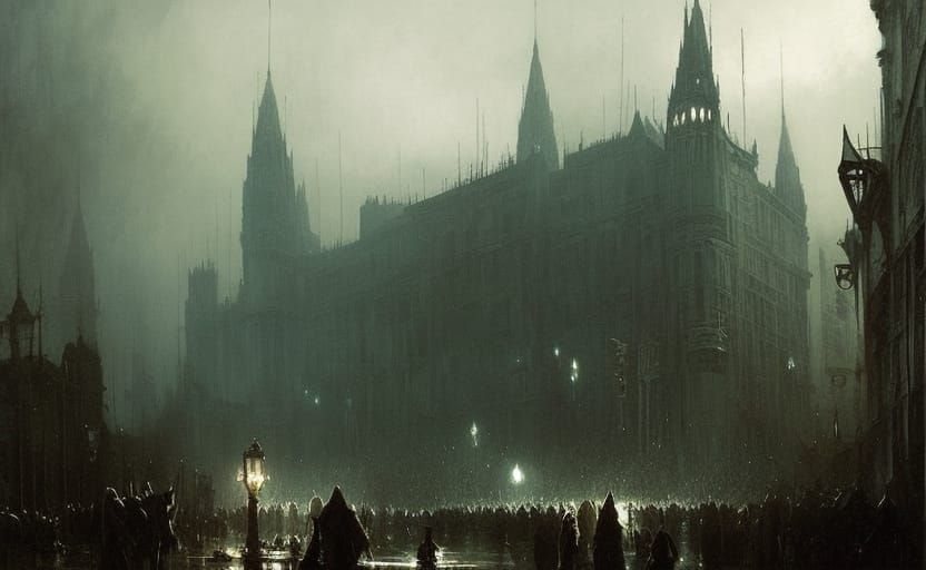 Gothic Horror Scene with Ink and Paint Details