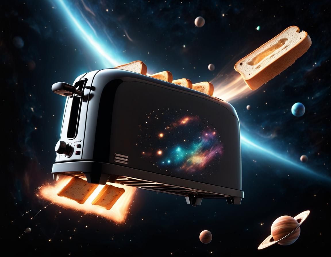 Toaster Flying in Space: Detailed 3D Art