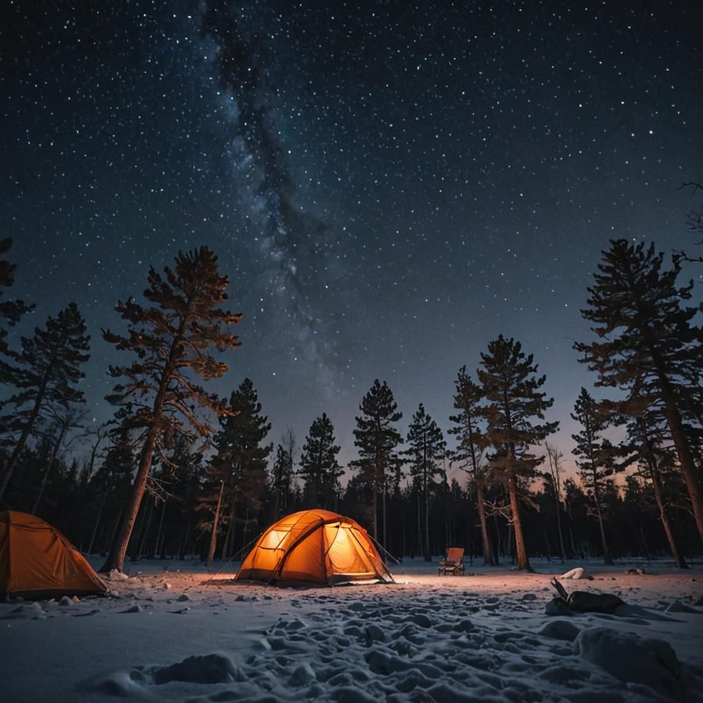 Phoenix Illuminates Winter Night Sky Over Campsite