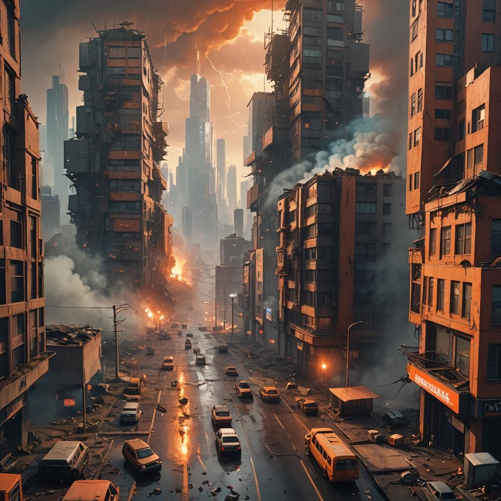 Post-Apocalyptic Cityscape in Cinematic Art Style