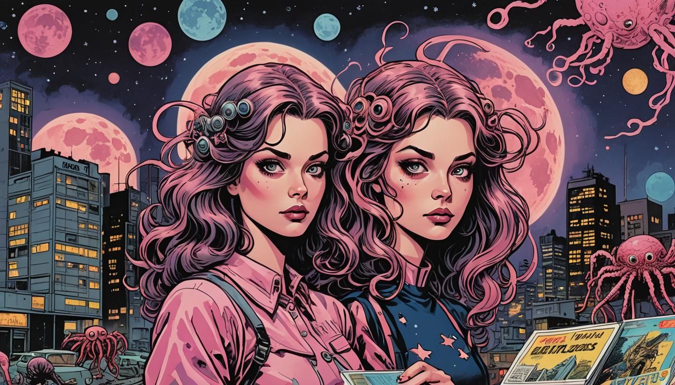 Retrofuturistic Comic Book Scene with Giant Planets