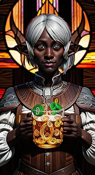 Symmetrical Drow Elf in Vibrant Oktoberfest Sunset
