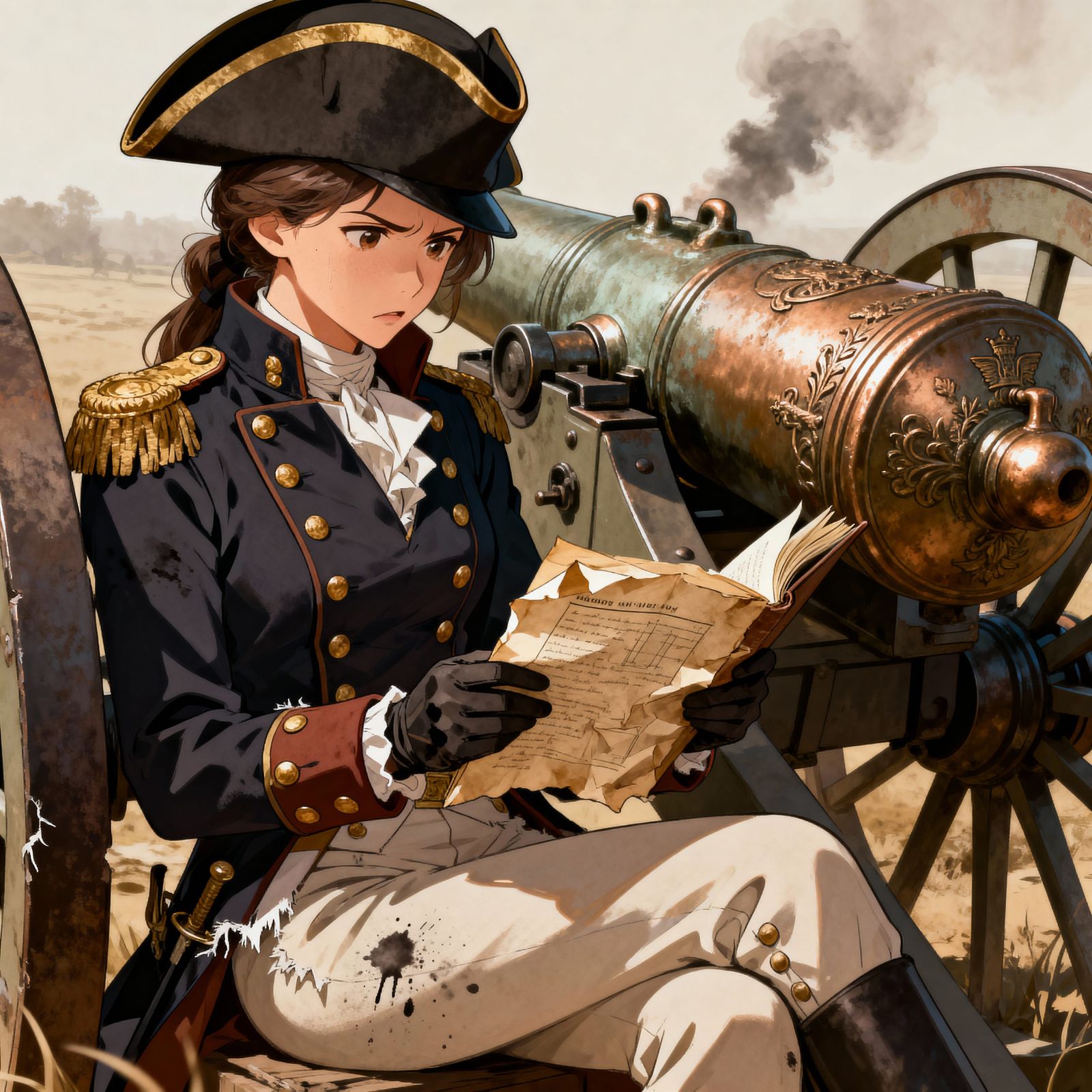 Anime Soldier Woman Reads Manual by Cannon