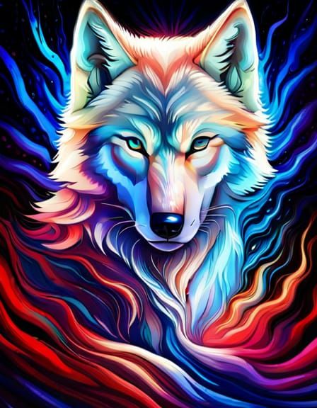 Ethereal White Wolf Splash Art with Analogous Colors