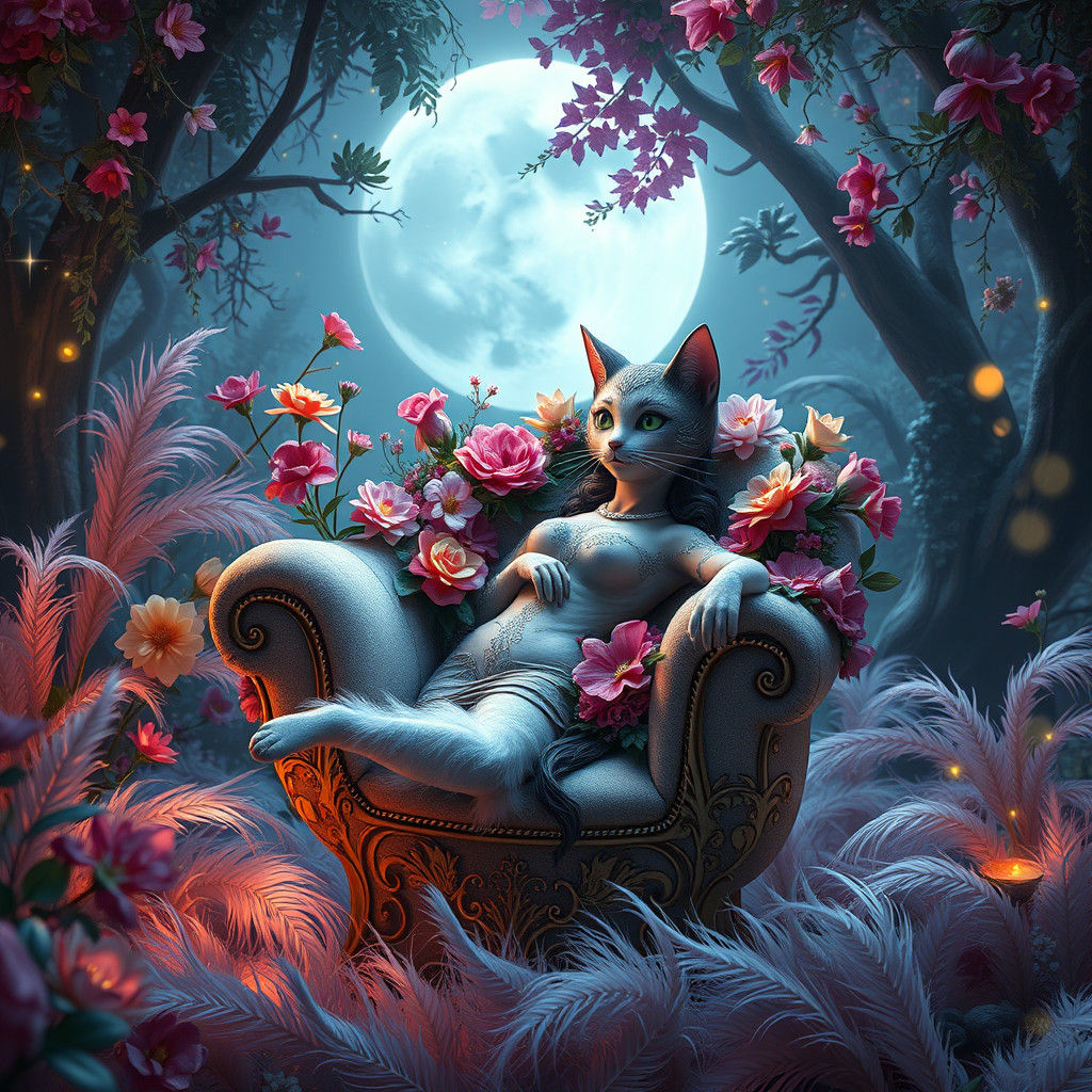 Cat Armchair as Maria Callas in Fantasy Garden