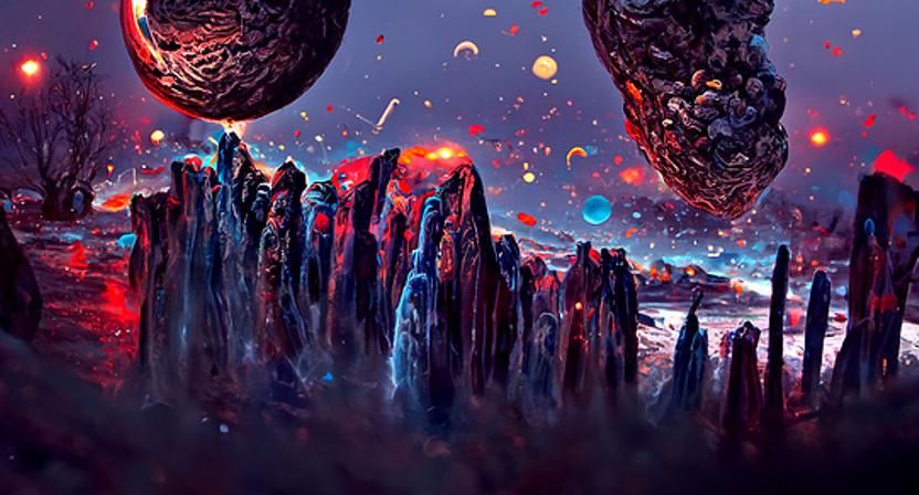 Stormy Planet's Icy Asteroid Belt: Digital Matte Painting