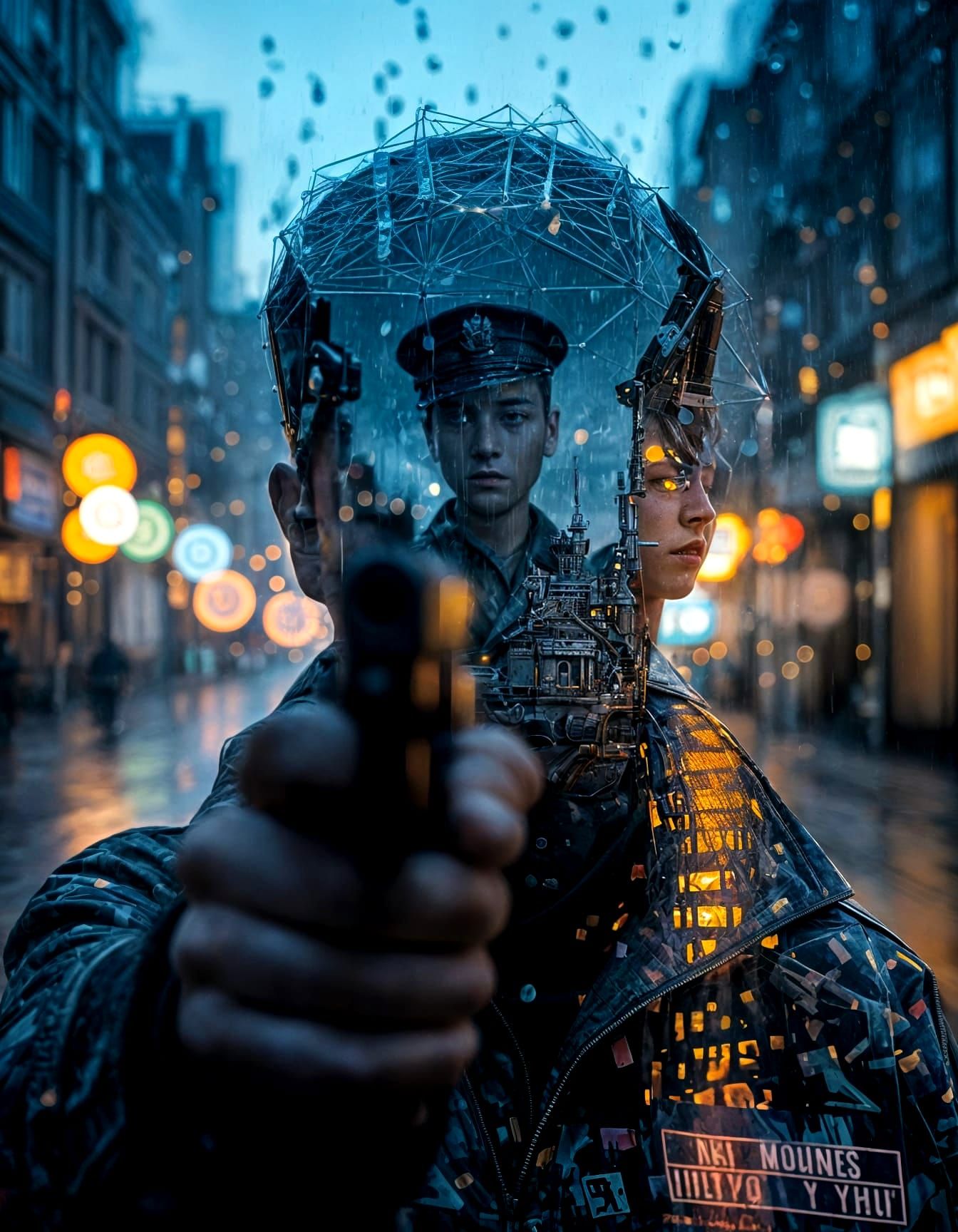 Glitchcore Portrait of Teenage Boy with Toy Gun